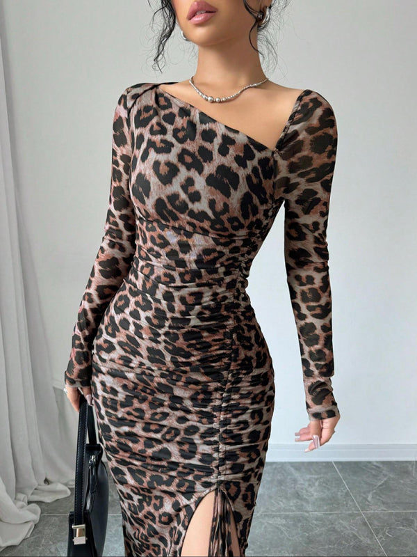 Chic Leopard Print Bodycon Dress Long Sleeve High Waist – stylish & Stylish Outfit