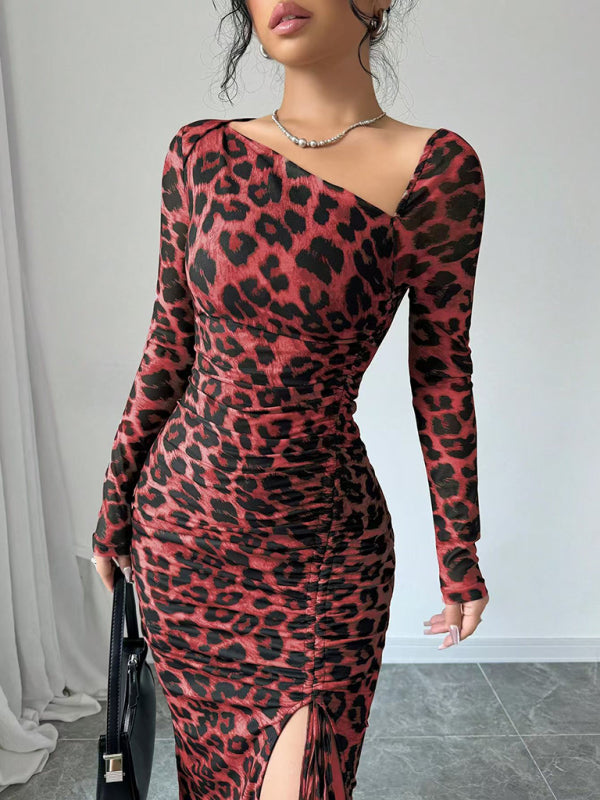 Chic Leopard Print Bodycon Dress Long Sleeve High Waist – stylish & Stylish Outfit