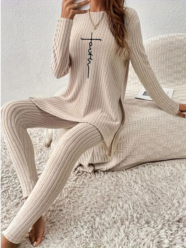 Trendy Letter Print Two-Piece Tracksuit – Stylish & Comfy Set for All Seasons