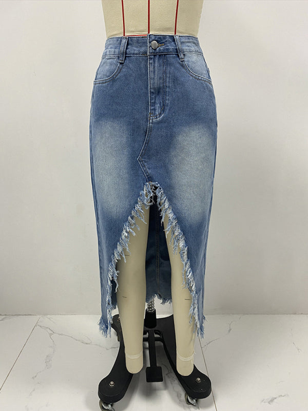 🛍️ High-Waist Irregular Denim Skirt – Vintage Chic with an Edgy Vibe 👗✨