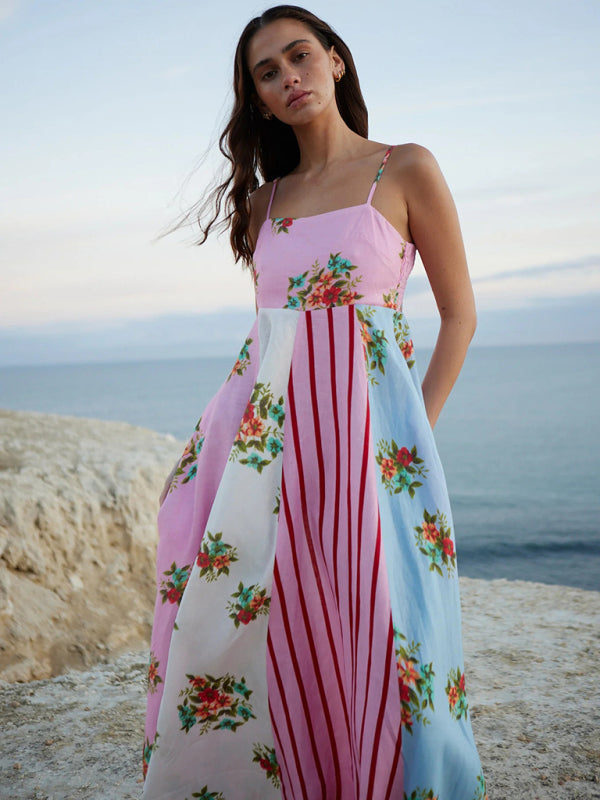 Graffiti Print Suspender Dress – Trendy & Chic Vacation Style