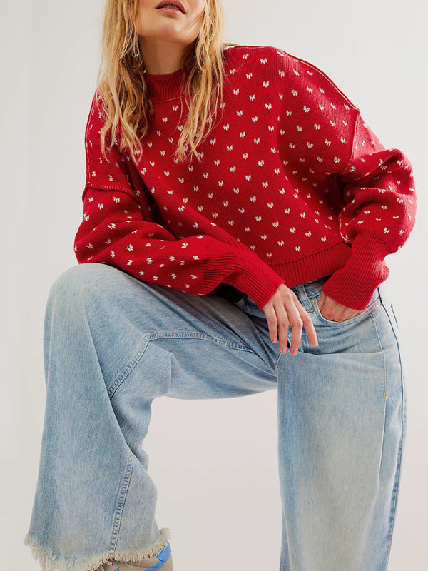 Cozy Butterfly Knit Sweater Round Neck Loose Fit Pullover – Chic & Comfy Must-Have
