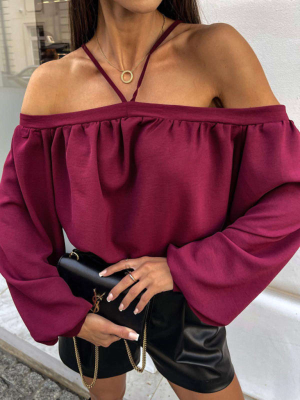Chic Halter Neck Long Sleeve Top - Trendy & Stylish Must-Have