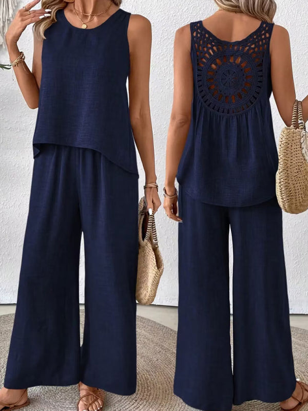 Chic Hollow Lace Two-Piece Set – Stylish & Comfy Outfit for Any Season