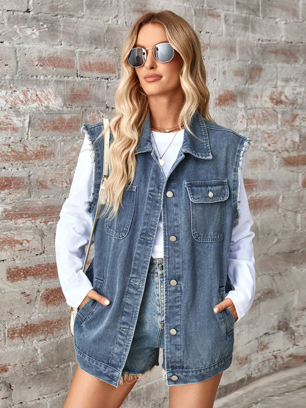 🦋 Washed Denim Vest Waistcoat – Oversized, Trendy & Chic Layering Essential 💙