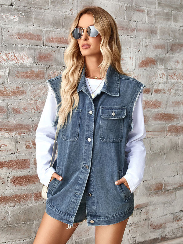 🦋 Washed Denim Vest Waistcoat – Oversized, Trendy & Chic Layering Essential 💙