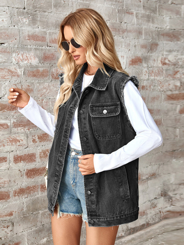 🦋 Washed Denim Vest Waistcoat – Oversized, Trendy & Chic Layering Essential 💙