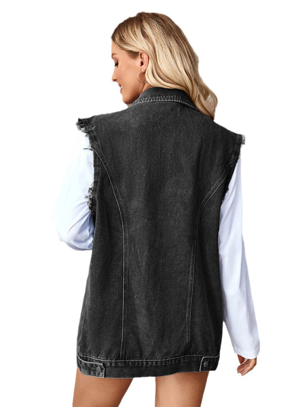 🦋 Washed Denim Vest Waistcoat – Oversized, Trendy & Chic Layering Essential 💙