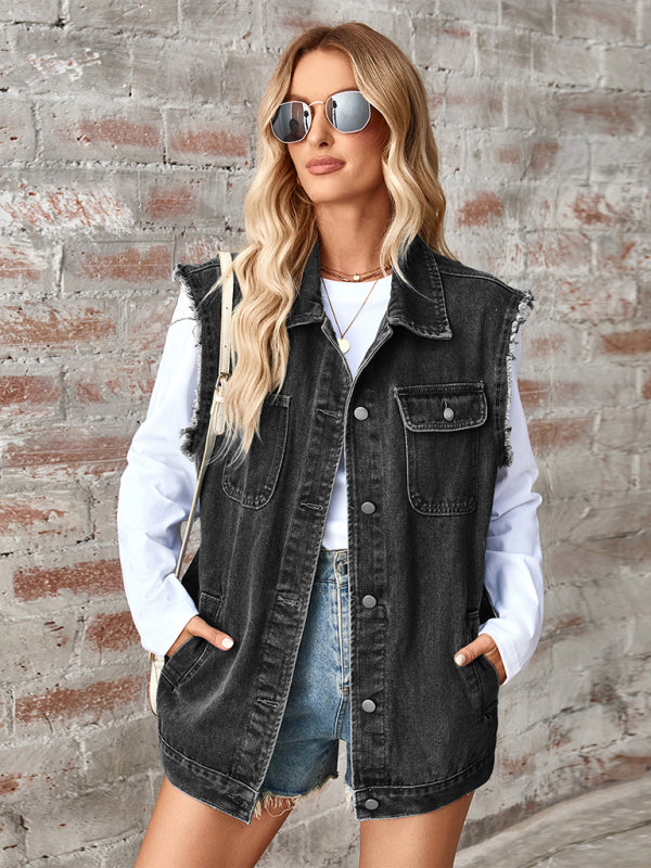 🦋 Washed Denim Vest Waistcoat – Oversized, Trendy & Chic Layering Essential 💙