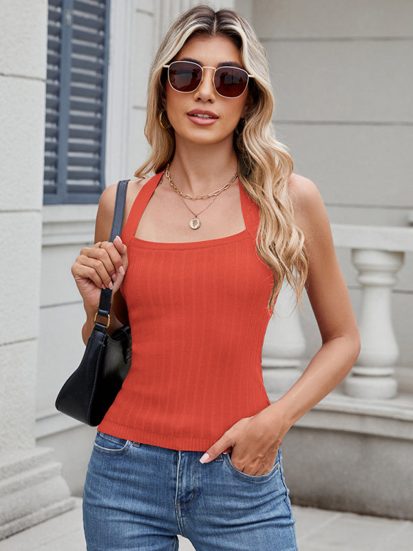 Chic Lace-Up Knit Tube Top – Halter Strap Trendy Sweater Top