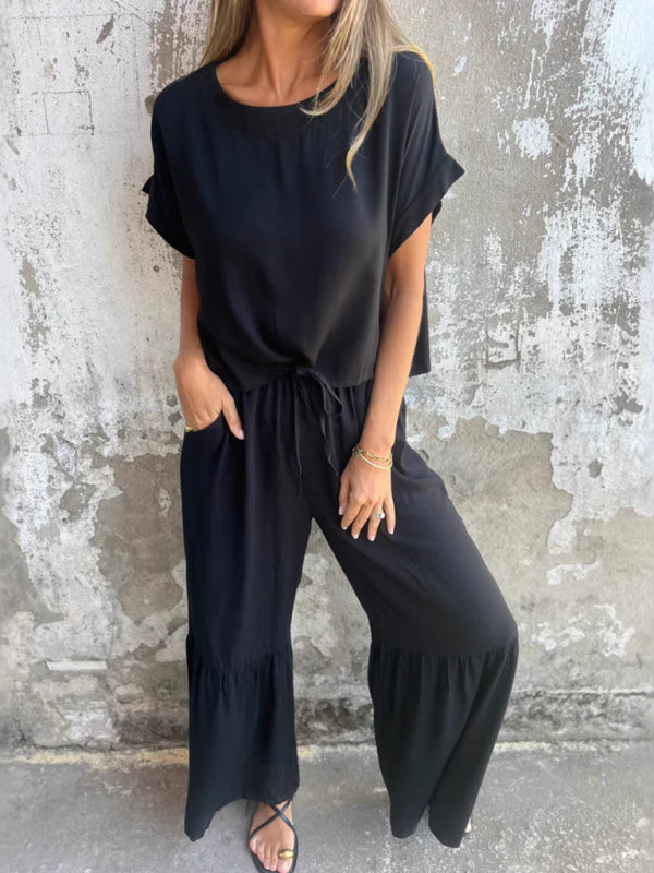 Chic & Comfy Two-Piece Set – Casual Solid Color Outfit for Effortless Style