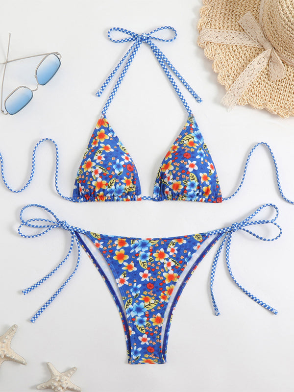 Trendy Printed Triangle Bikini – stylish Lace Split Swimsuit for Summer