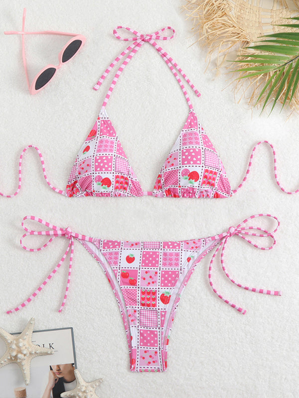 Trendy Printed Triangle Bikini – stylish Lace Split Swimsuit for Summer