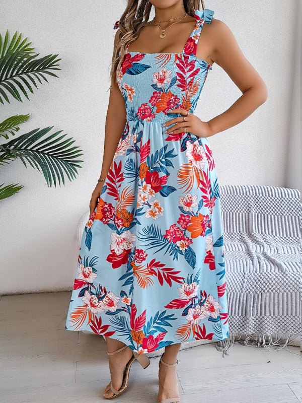 Flowy Floral Tie-Waist Suspender Dress – Perfect for Vacations & Beach Days