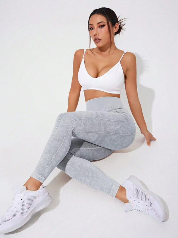 🖤 Washed Frosted Peach Hip Leggings – Sculpting, Stretchy & Trendy 🔥