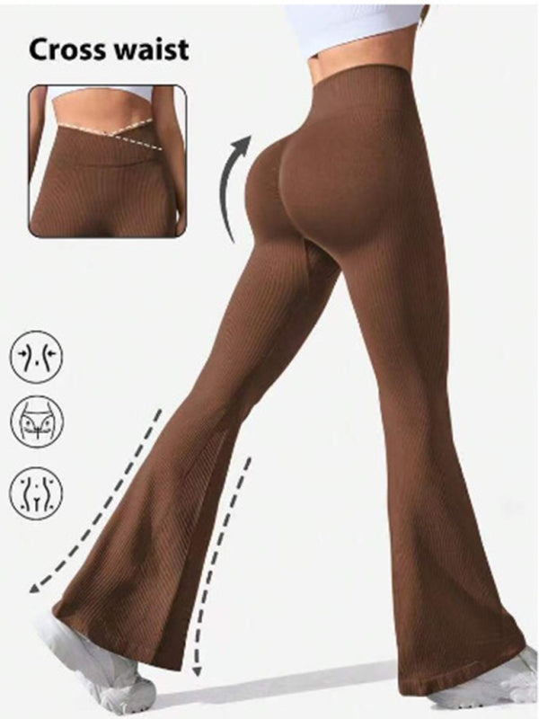 Cross Waist Flared Seamless Yoga Pants – Sculpt, Stretch & Slay