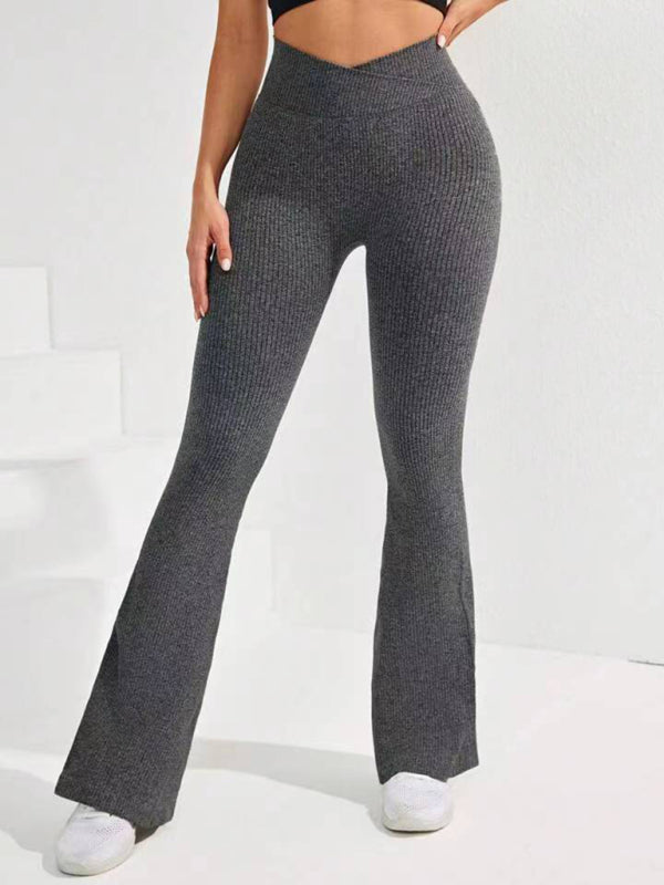 🖤 Cross Waist Flared Seamless Yoga Pants – Sculpt, Stretch & Slay 🔥