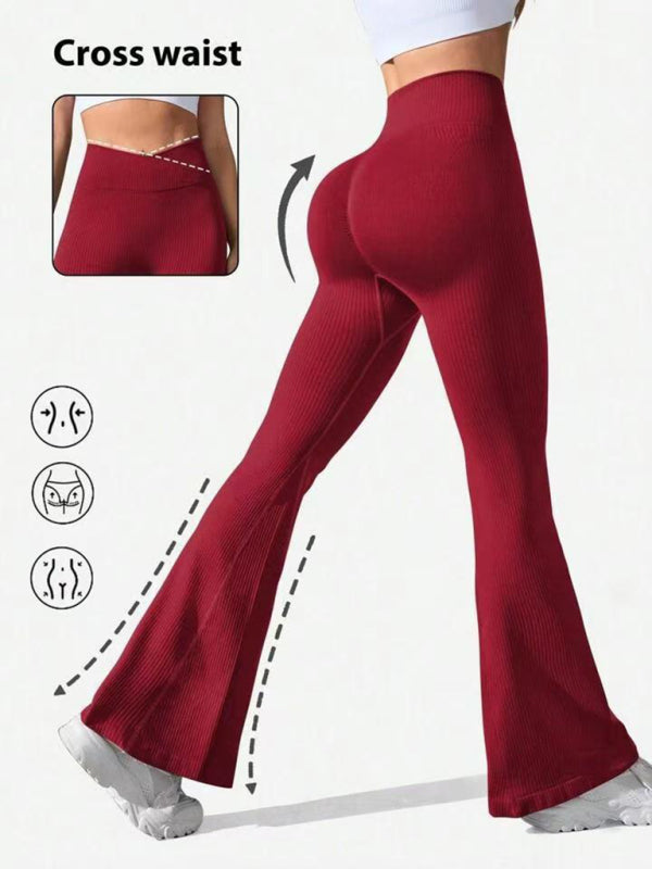 Cross Waist Flared Seamless Yoga Pants – Sculpt, Stretch & Slay