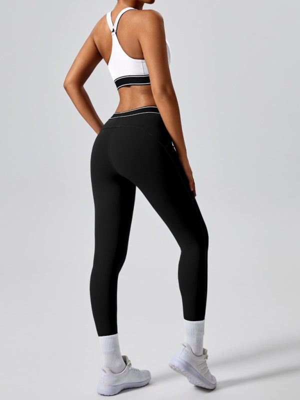 🖤 High-Waist Contrast Yoga Leggings – Sculpting, Stretchy & Chic 🖤