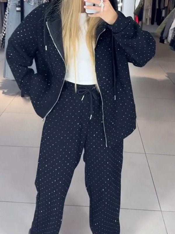 Sparkle & Slay Rhinestone Two-Piece Hoodie Set – Chic & Comfy Outfit for Any Season