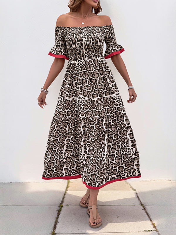 Fierce & Flirty Leopard Print Dress – Ruffled Sleeves & Chic Boat Neckline