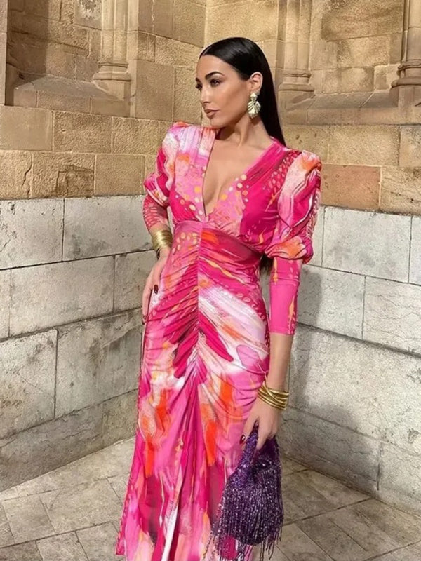 Effortlessly Chic Pleated Floral Maxi Dress – Breezy & Elegant Long Sleeve Outfit