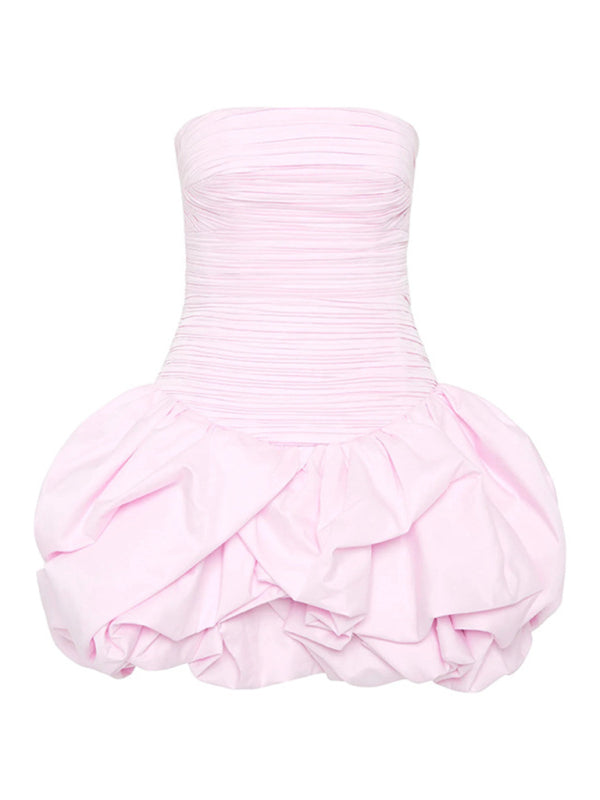 ✨ Chic &amp; Flirty: Tube Top High Waist Pleated Tutu Dress ✨