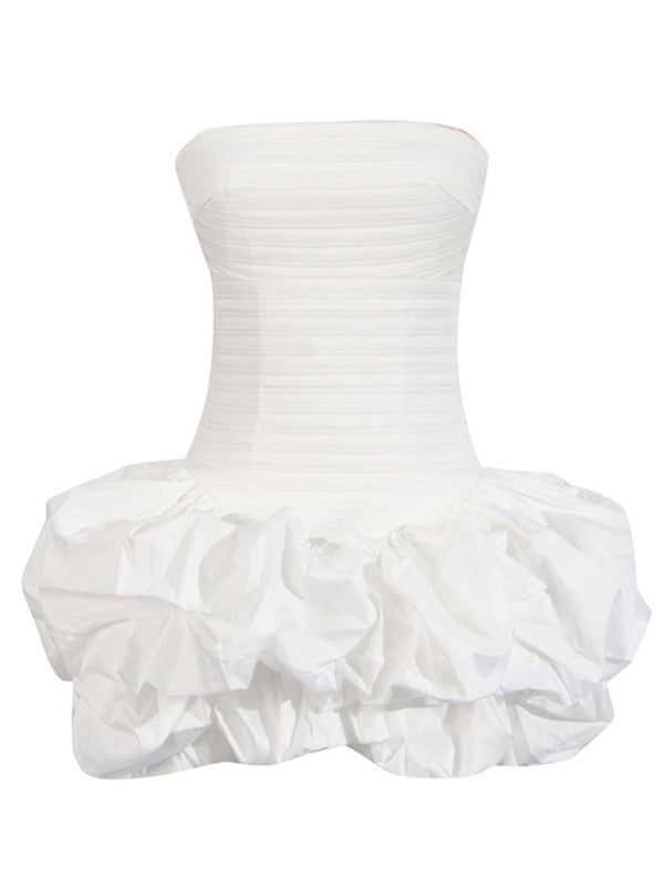 ✨ Chic &amp; Flirty: Tube Top High Waist Pleated Tutu Dress ✨