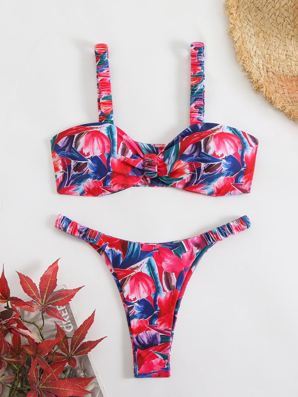 Flirty Floral Bikini Set stylish Halter Two-Piece Swimwear