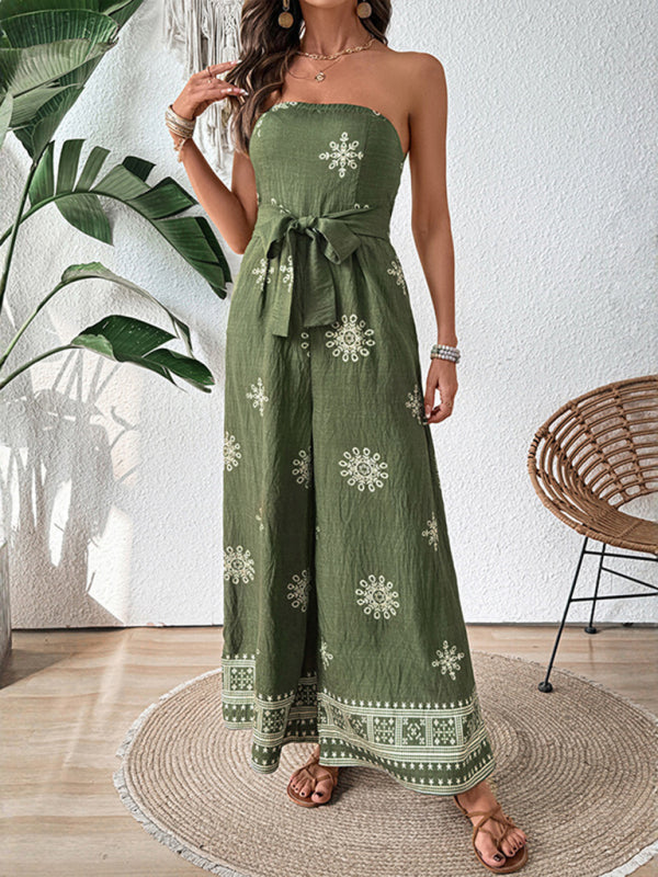 Chic Strapless Snowflake Print Wide-Leg Jumpsuit – Effortless & Stylish
