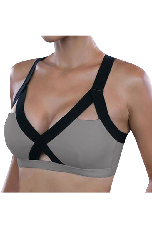 Color Contrast Cross-Back Sports Bra – stylish, Supportive & Sweat-Proof