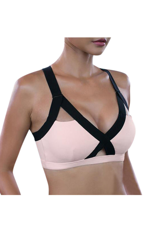 Color Contrast Cross-Back Sports Bra – stylish, Supportive & Sweat-Proof