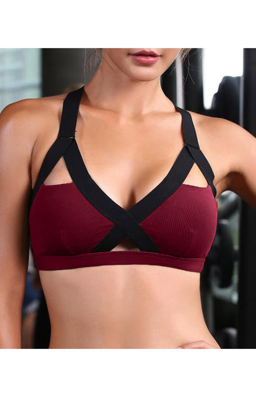 Color Contrast Cross-Back Sports Bra – stylish, Supportive & Sweat-Proof