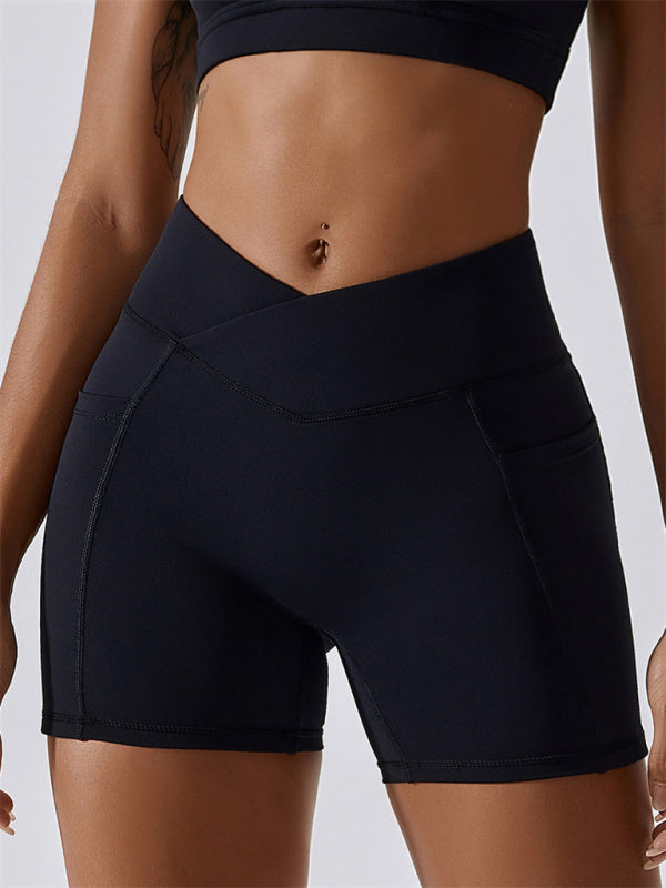 🔥 Buttery Soft Crossover Waist Leggings Shorts with Pockets – Snatched Fit 🩷🔥