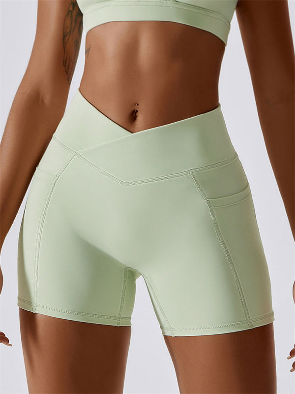 🔥 Buttery Soft Crossover Waist Leggings Shorts with Pockets – Snatched Fit 🩷🔥