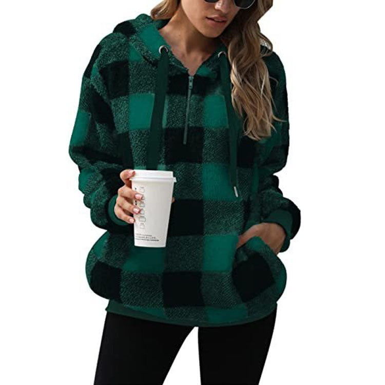 🧥 Cozy Plaid Hooded Sweatshirt for Women – Fall Winter Must-Have ✨