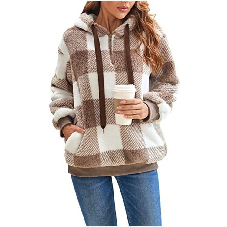 🧥 Cozy Plaid Hooded Sweatshirt for Women – Fall Winter Must-Have ✨