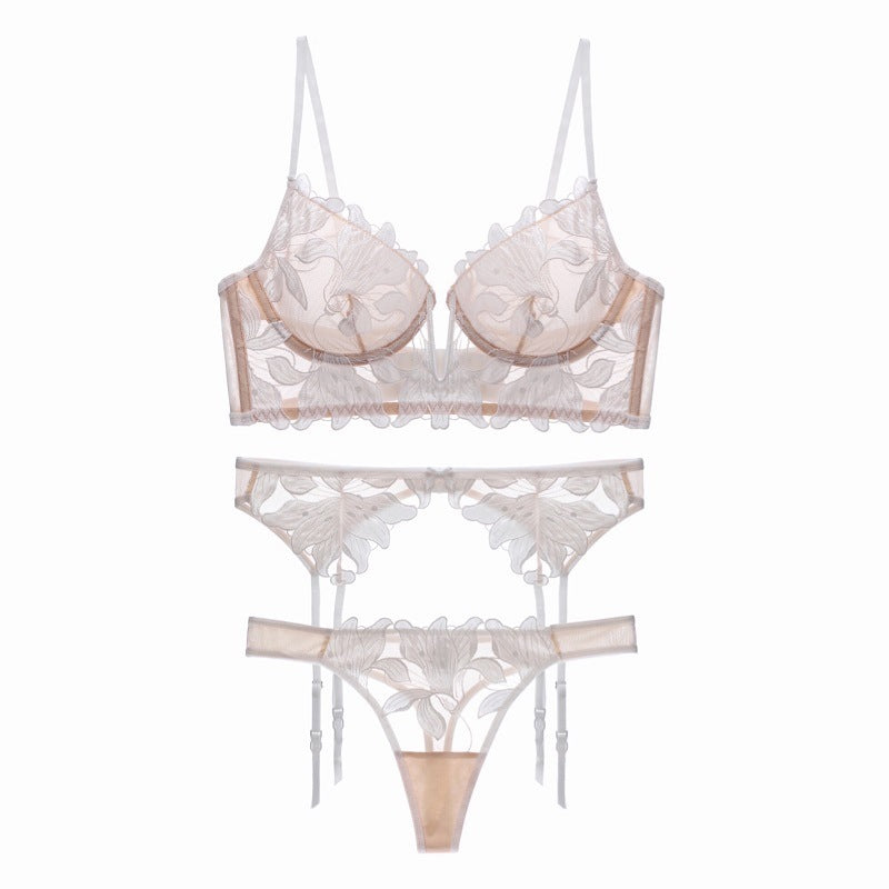 🔥 Sexy Deep V Lace Garter Lingerie Set – Ultra-Thin & Embroidered Elegance 💕